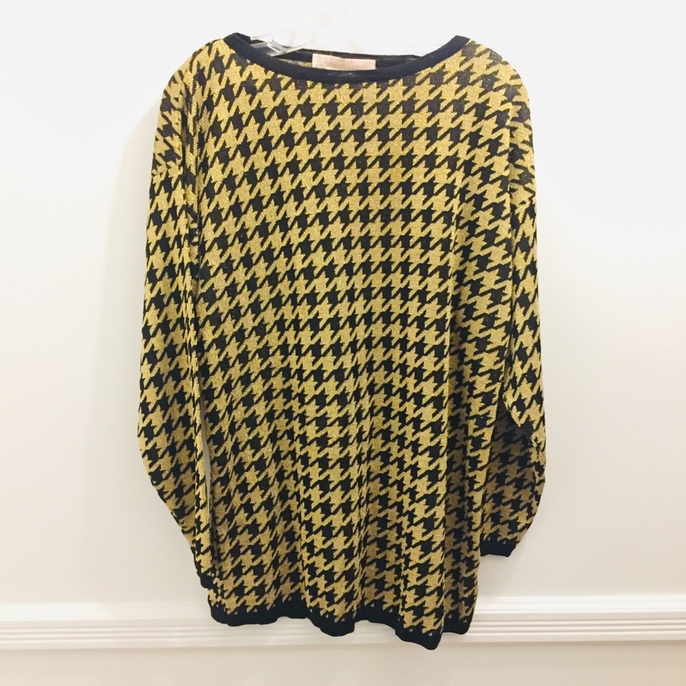 Vintage Metallic Gold Houndstooth Sweater Large